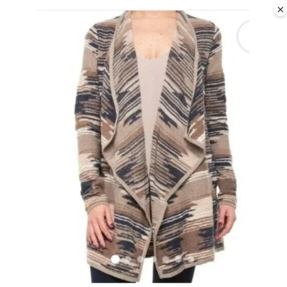 Lucky Brand Southwestern Aztec Cardigan Sweater Drape Front Multi Color Size S
